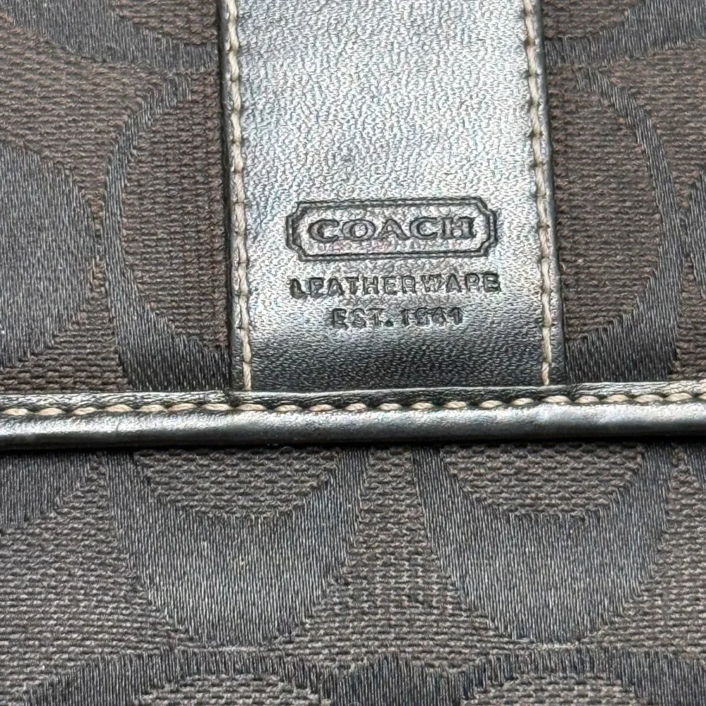 Coach Vintage Signature Monogram Slim Envelope Wallet Brown Canvas Leather Trim